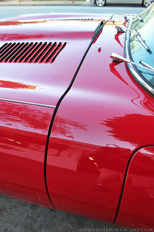 The most difficult body fit on an E-Type is the gap between the massive bonnet and the firewall (scuttle.) Look for a close, even gap. If you see a wide and/or uneven gap, then there's most likely been front accident damage.